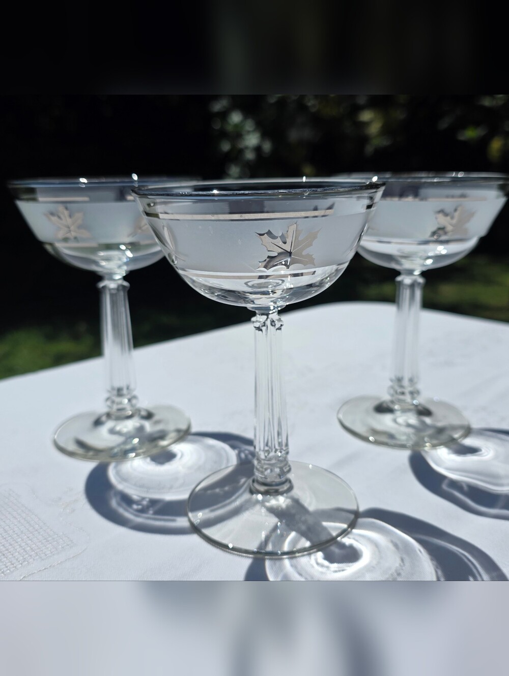 Vintage Libbey Silver Leaf Champagne Coupe Glasses - Set of 3